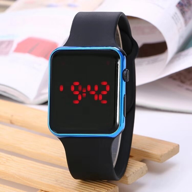 Лидер продаж, новые модные электронные часы Apple watch с гальваническим покрытием, квадратные светодиодные силиконовые часы для студентов