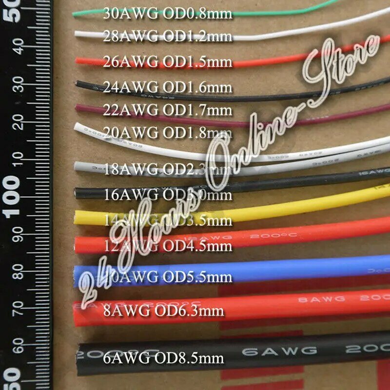 26 AWG cavo flessibile in Silicone RC 26AWG 30/0/1.5 ts OD mm filo di rame stagnato con 10 colori da selezionare