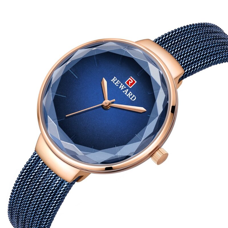 2020 ใหม่แฟชั่นแบรนด์หรู Rose Gold นาฬิกาสีฟ้าชั่วโมงตาข่ายผู้หญิงสุภาพสตรีชุดลำลอง Prism ควอตซ์นาฬิกา reloj mujer