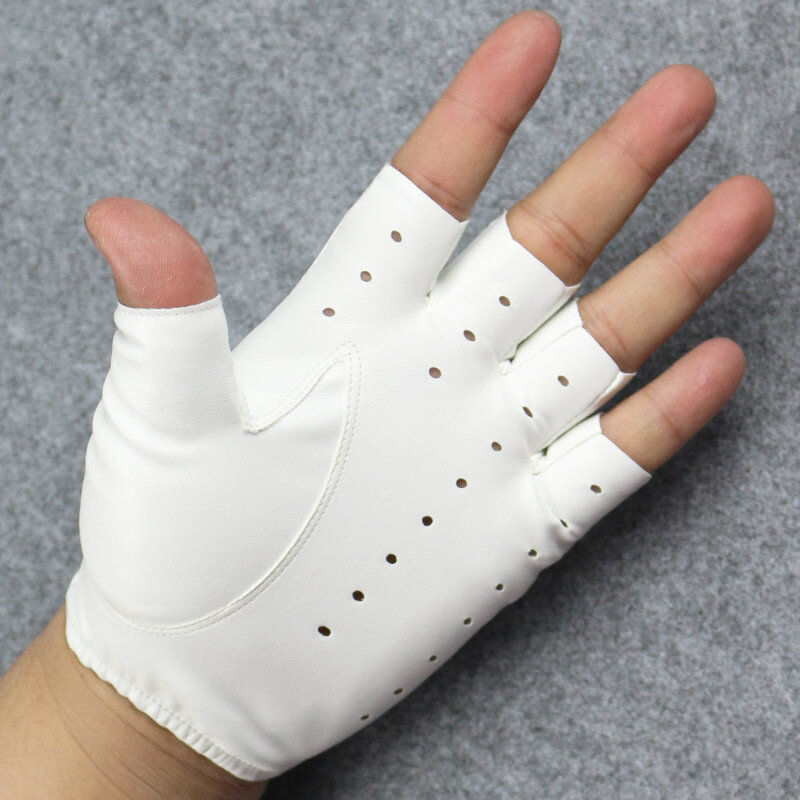 Longkeeper Fashion Female Half Finger Gloves PU Leather Fingerless Driving Gloves For Women White Black Female Guantes Luvas