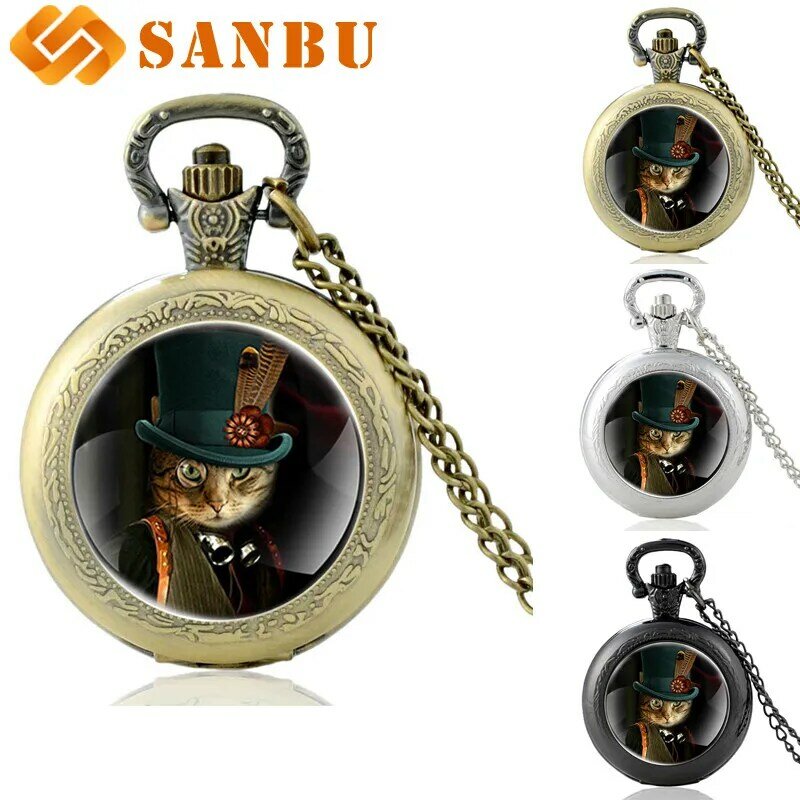 Relógio de bolso antigo de bronze unissex, relógio de quartzo vintage para homens e mulheres, colar de pingente de esqueleto de steampunk, joias antigas