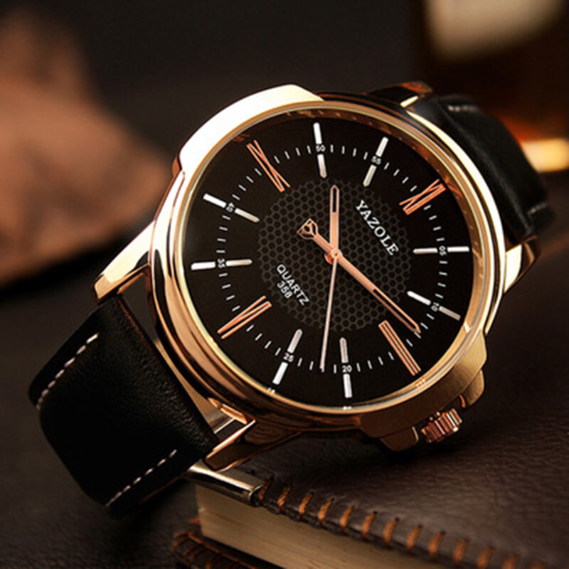 Yazole-Reloj de pulsera con correa de cuero para hombre, cronógrafo de lujo, a la moda, de negocios
