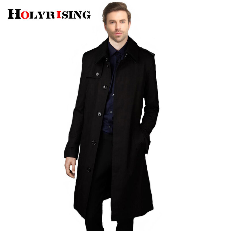 Holyrising sobretudo masculino casual, casaco longo elegante com botão único corta ventos tamanho confortável tamanhos 18360-5