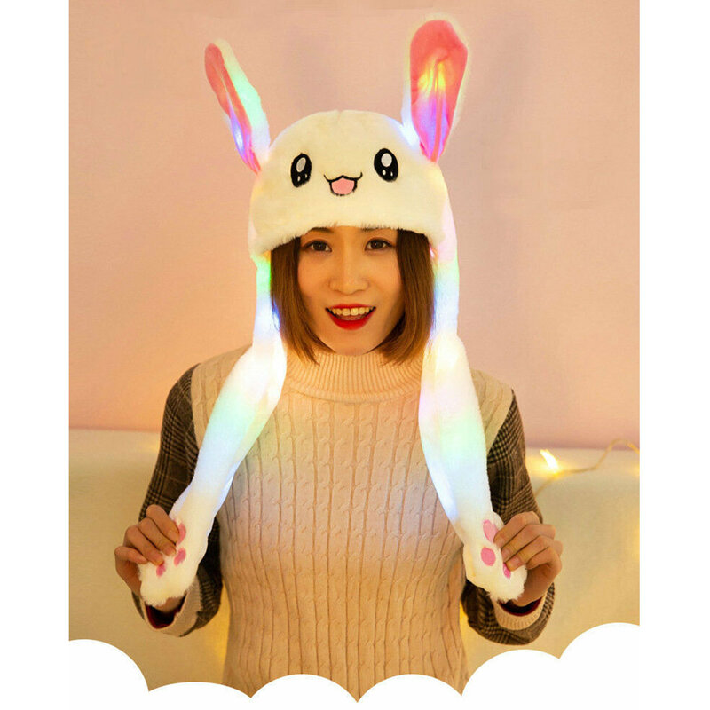 2019 Cute Fashion Hat Ear Moving Jumping Hat Lovely Plush Glow Cap Toy Gifts For children Girls