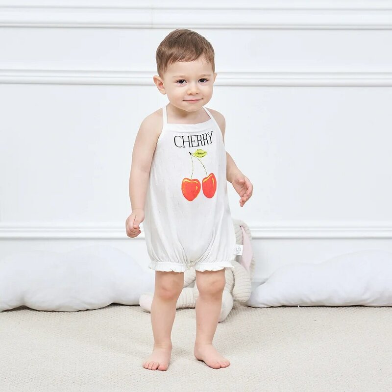 Newborn Baby Sling Rompers Summer Thin Soft Cotton Friut Clothes Infant Jumpsuits Sleeveless Boys Girls Clothing