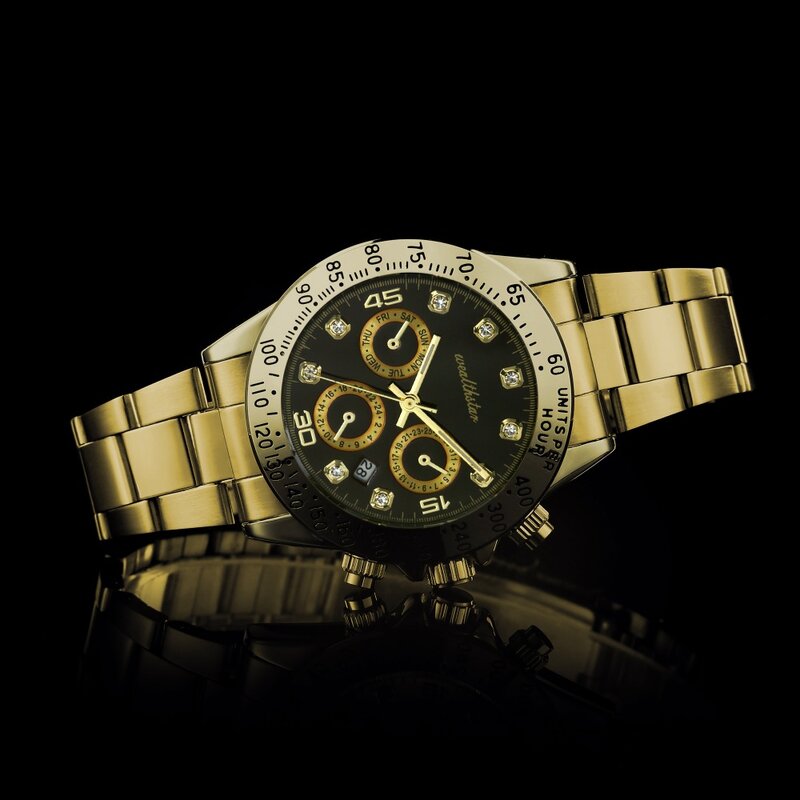 Wealthstar-Reloj de pulsera de acero inoxidable para hombre, cronógrafo deportivo de cuarzo, estilo militar, informal, de negocios, a la moda