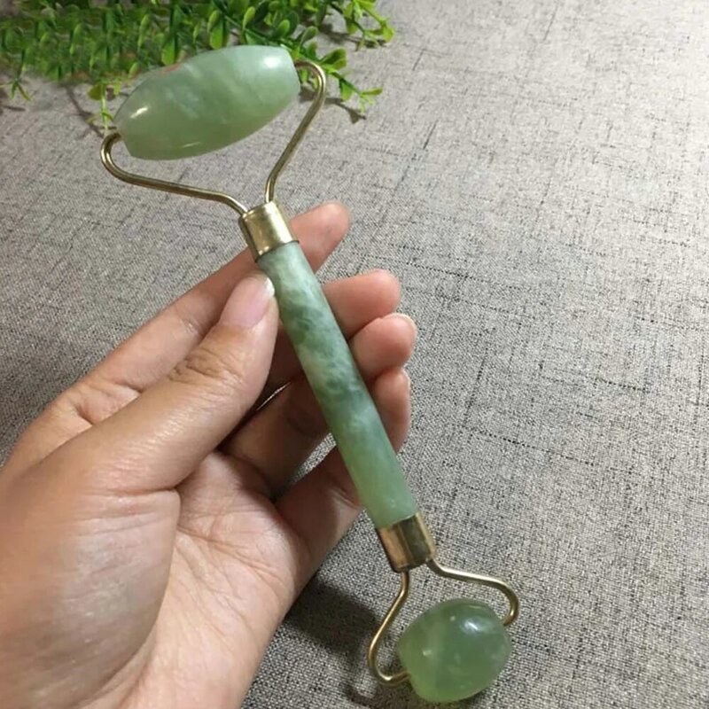 15/2/1 PCS 2 in 1 Green Roller and Gua Sha Tools Set by Natural Jade Scraper Massager with Stones for Face Neck Back and Jawline
