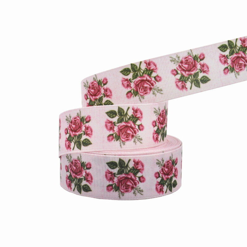 25mm 10yards Cartoon flower Ribbons Thermal transfer Printed grosgrain Wedding Accessories DIY material