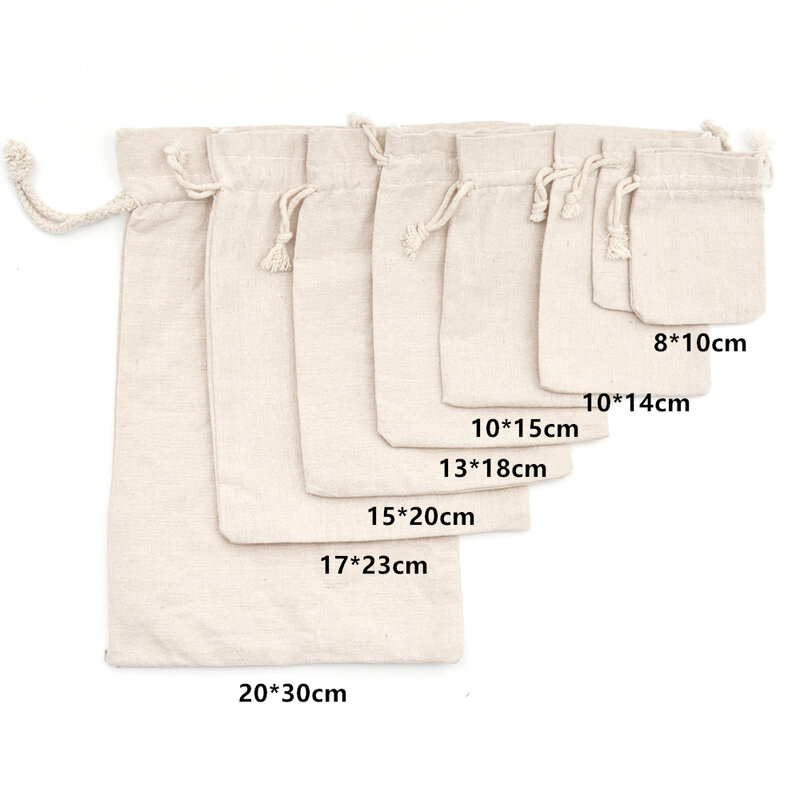 50pcs Handmade Drawstring Bag Travel Drawstring Pouch Pure cotton Storage bag Linen Mini Cloth Bag  for Christmas Gift Package