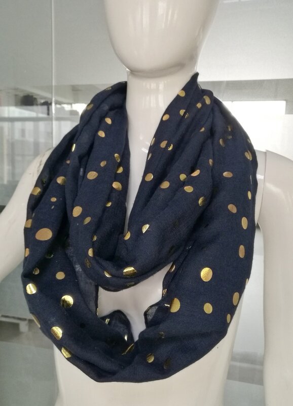 2017 New Fashion Gold Dot Foil Print Loop Infinity Women Cotton Spot Print Long Scarves Infinity Rings Lady Loop Free Shipping