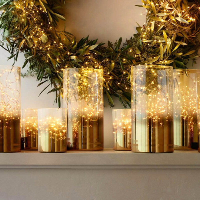 Guirnalda de luces LED de cadena de alambre de color blanco cálido para decoración del hogar, guirnalda impermeable de hadas de Año Nuevo, boda, bricolaje, 2M, 3M, 5M