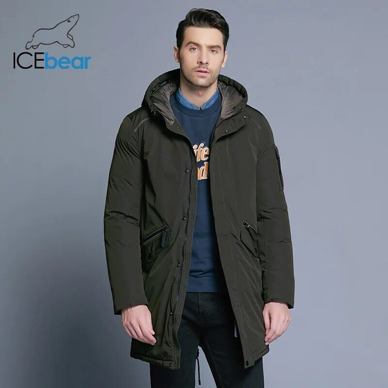 معطف شتاء جديد 2021 من ICEbear ذو جودة عالية معطف بسيط على الموضة تصميم جيب كبير معطف رجالي دافئ بقلنسوة موضة العلامة التجارية MWD18718D