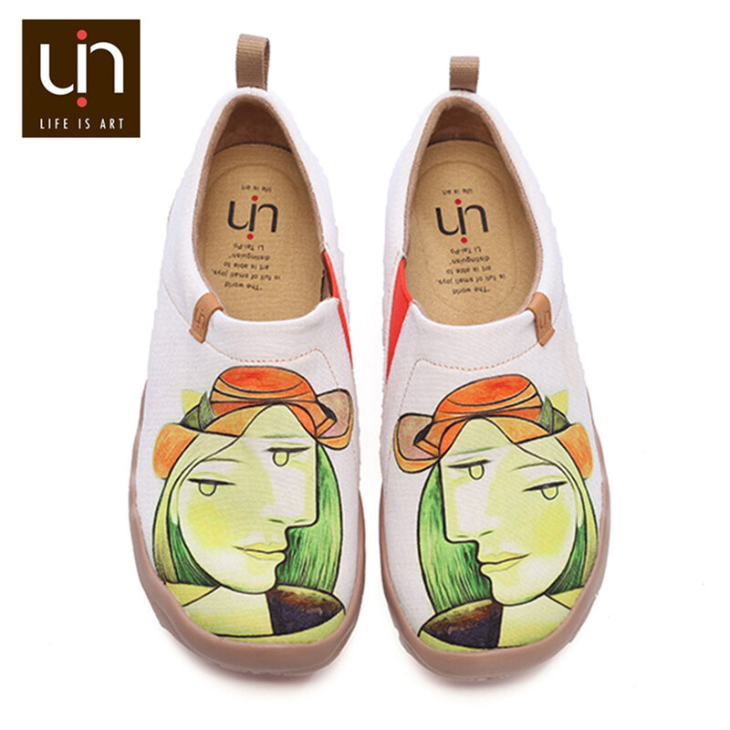 UIN Anna รูปศิลปะการออกแบบทาสีสำหรับรองเท้าผู้หญิงแฟชั่น Loafer กว้างรองเท้าผ้าใบนุ่มสบายแบนรองเท...