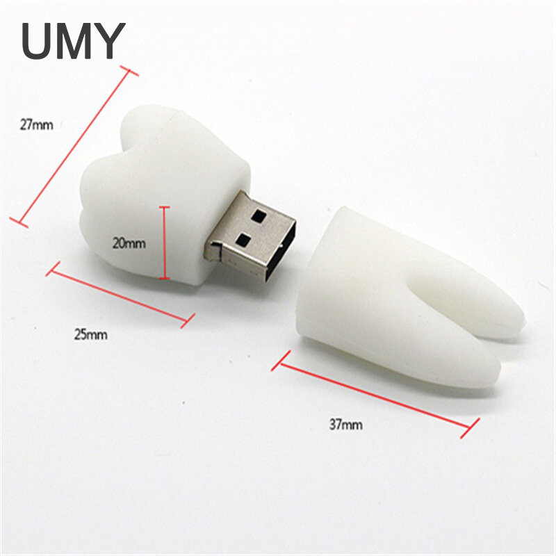 UMY USB 플래시 드라이브 크리에이티브 선물 펜 드라이브 메모리 스틱 pendrive 실제 용량 4GB 8GB 16GB 32GB 흰색 치아 펜 usb 2.0