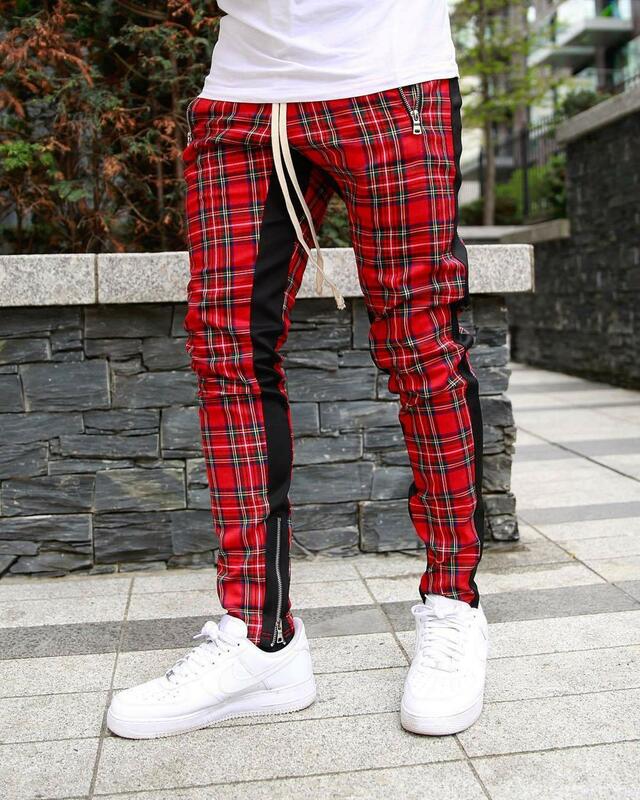 Streetwear red Plaid Pants Men Joggers 2019 Man Casual Straight Pants Men  Hip Hop Track Pants Plus Size