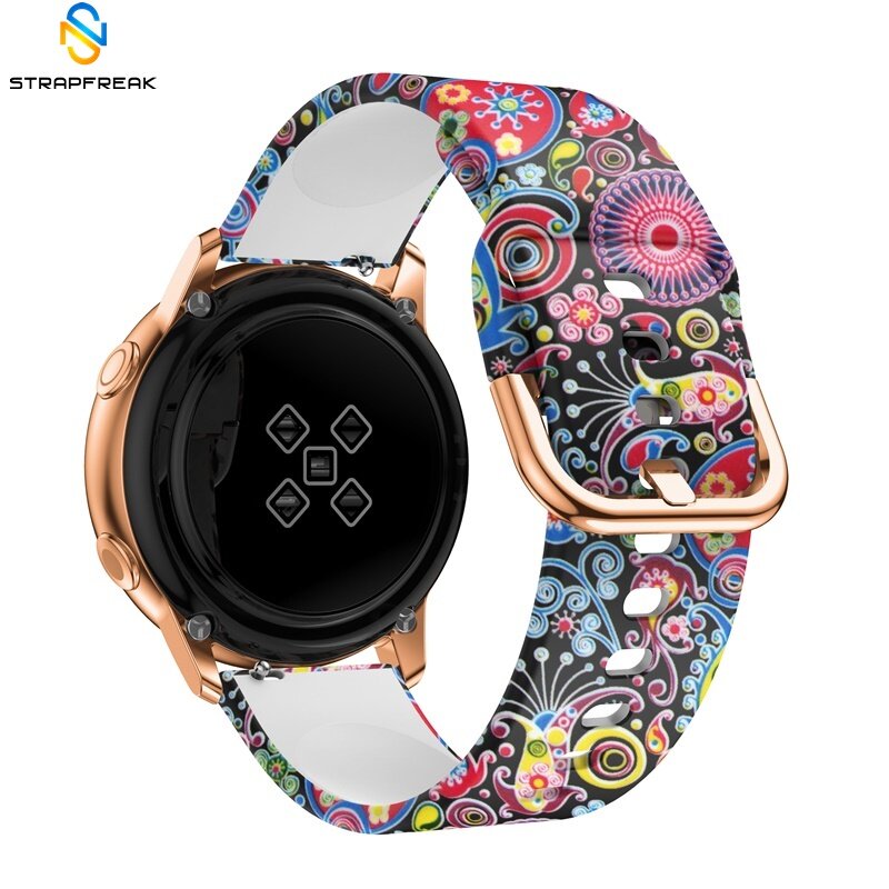 20mm pulseira de relógio esporte para samsung galaxy relógio ativo flor silicone impressão pulseira para samsung gear s2 huami amazfit