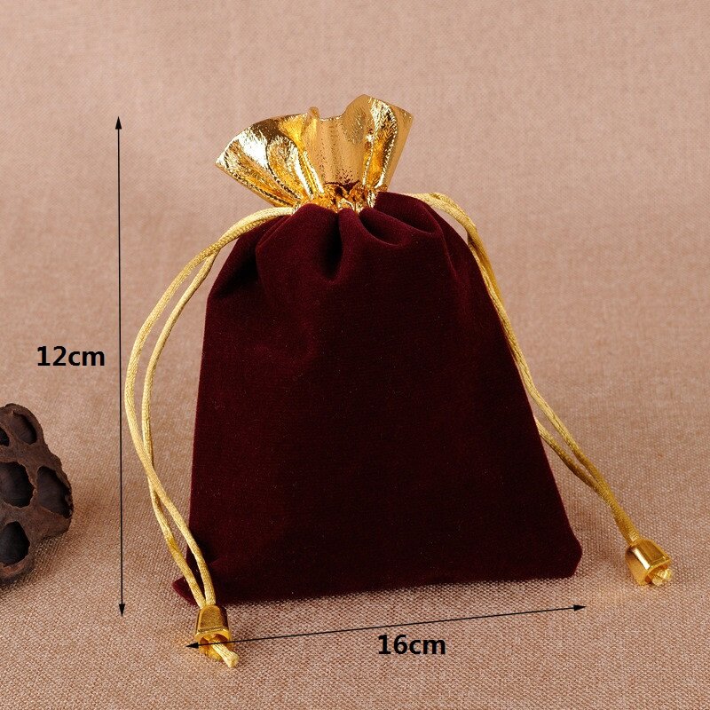 Sacs en velours avec ouverture en or bleu/noir/rouge, sac d'emballage de noël avec pochette cadeau à cordon de serrage, 12x16 cm, 50 pièces/lot