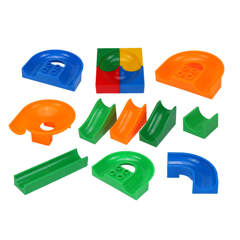 Bloques de construcción de partículas grandes piezas de ladrillo carrera de mármol bolas de laberinto pista de embudo Compatible juguetes Duploed para niños