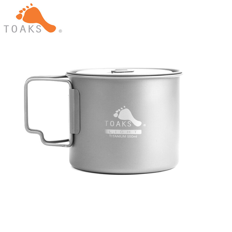 TOAKS Pure Titanium POT-550-L Ultralight Cup 0.3mm  Version Outdoor Camping Mug with Lid and Foldable Handle Cookware 550ml 72g