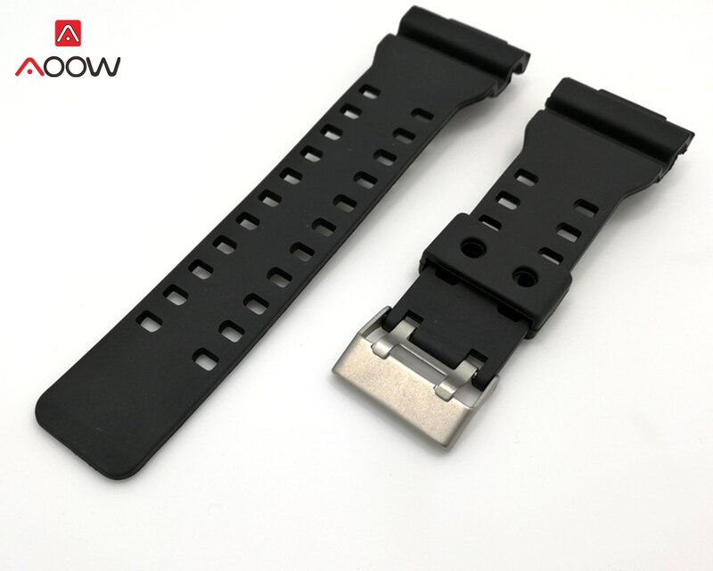 Pulseira de relógio de silicone de 16mm, pulseira para casio g shock preta esportiva à prova d'água, acessórios de pulseira