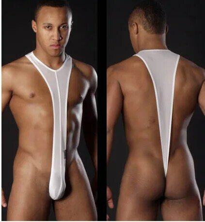 Cuecas siamesas translúcidas para homens, roupa íntima masculina com alça, translúcido, modelador corporal