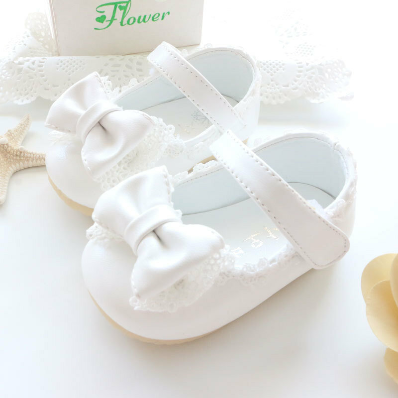Sale 2020 Spring/Autumn Baby Girl Shoes Cute Lace Bowknot Princess First Walkers Infant  PU Leather Shoes For Party Size 4-9.5