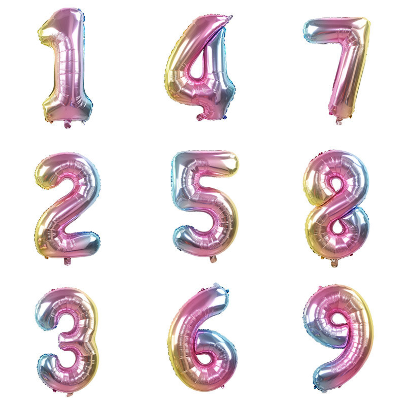 32inch Rainbow Number Balloons Iridescent Foil Balloon for Birthday Wedding Party Decoration Digital Ballon Air Globos
