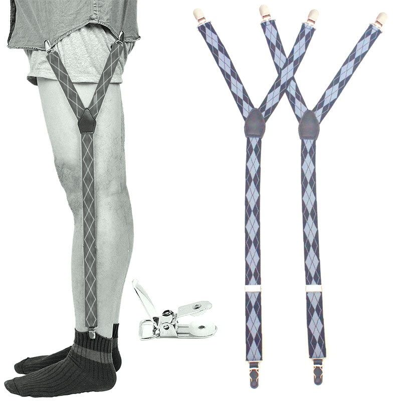 Suspensórios elásticos em forma de y, suportes ajustáveis antiderrapantes para camisa, prendedor de meias para homens