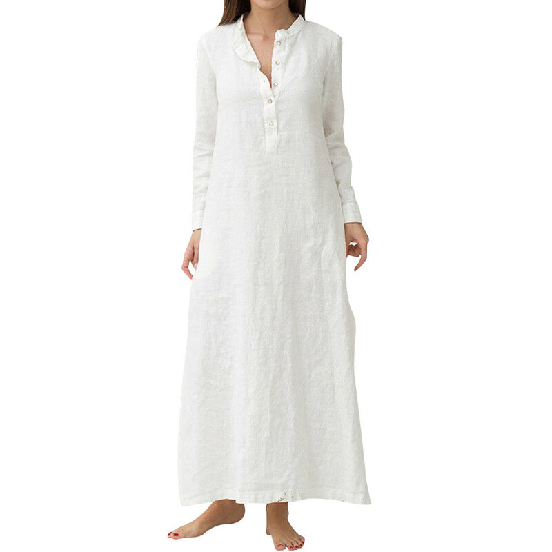 Женское Хлопковое платье-кафтан, однотонное длинное платье большого размера с длинным рукавом, лето 2021