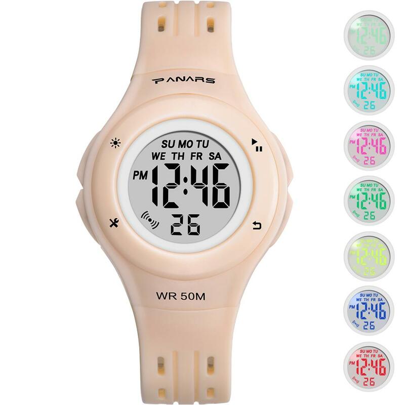 PANARS Kids Watch 50M wodoodporny zegarek dziecięcy budzik kolorowy Flash LED wielofunkcyjne zegarki dla dziewcząt chłopców