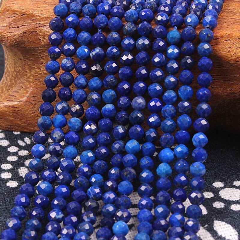 Натуральный Лазурит, драгоценный камень 2, 3, 4 мм, синие Круглые граненые бусины россыпью, аксессуары «сделай сам» для изготовления ожерелья,...