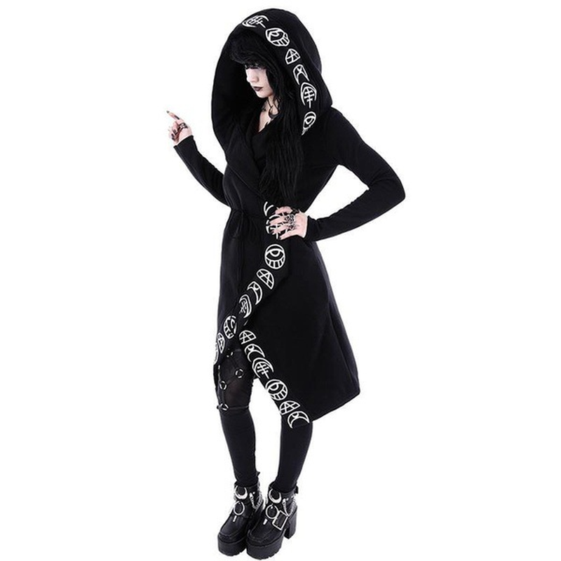 5xl senhoras punk lua impresso manga comprida hoodies feminino plus size solto vestido moletom de halloween natal com capuz outono preto
