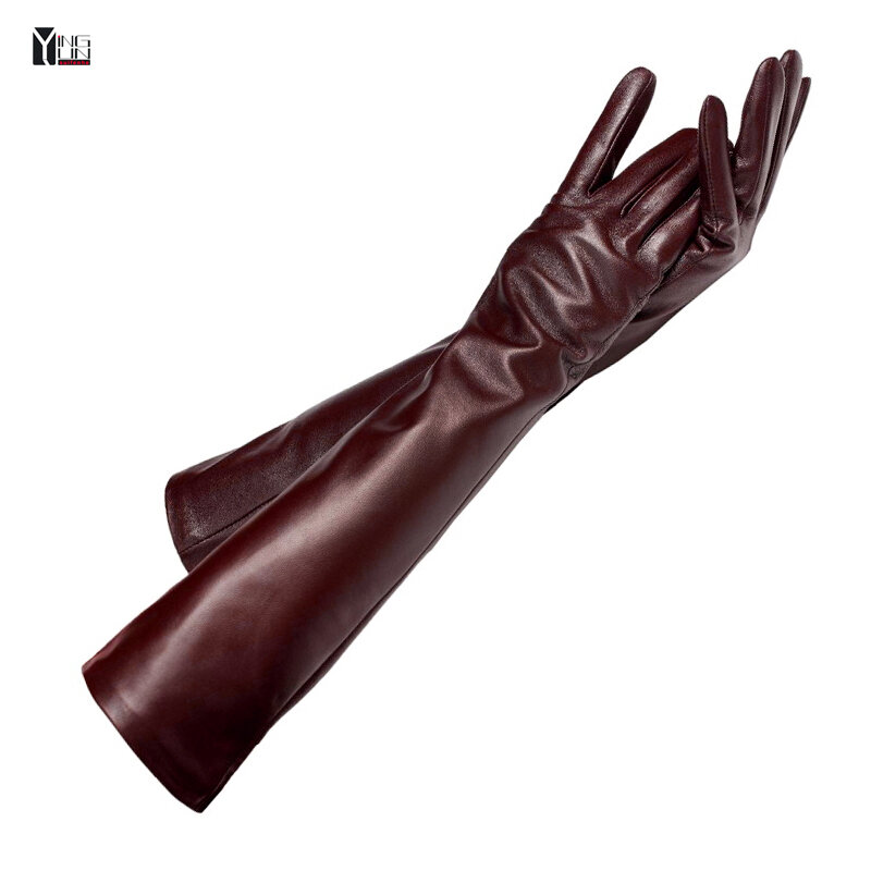 Free shipping 2018 winter lady fashion sheepskin leather gloves women genuine leather mittens female long styleArm sleeve zp001