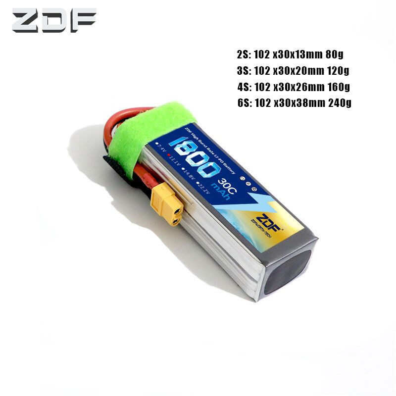 Zdf-bateria de controle remoto lipo 2s, 3s, 10 s, 7.4v, 11.1v, 14.8v, 22.2 mah, 30c, 60c akku, para avião de modelo rc
