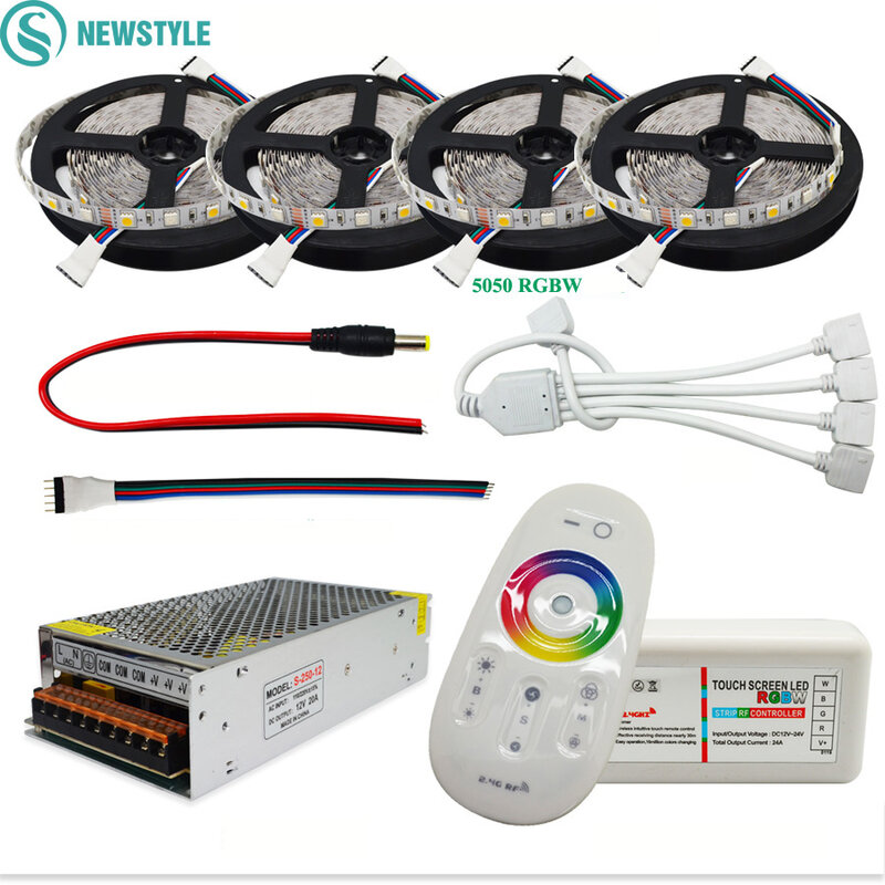Bande Lumineuse RGB avec Télécommande Tactile, RGBW, Étanche, Ruban Flexible, Kit d'Adaptateur d'Alimentation 12V CC 12V 5050, 5, 10, 20 ou 30m