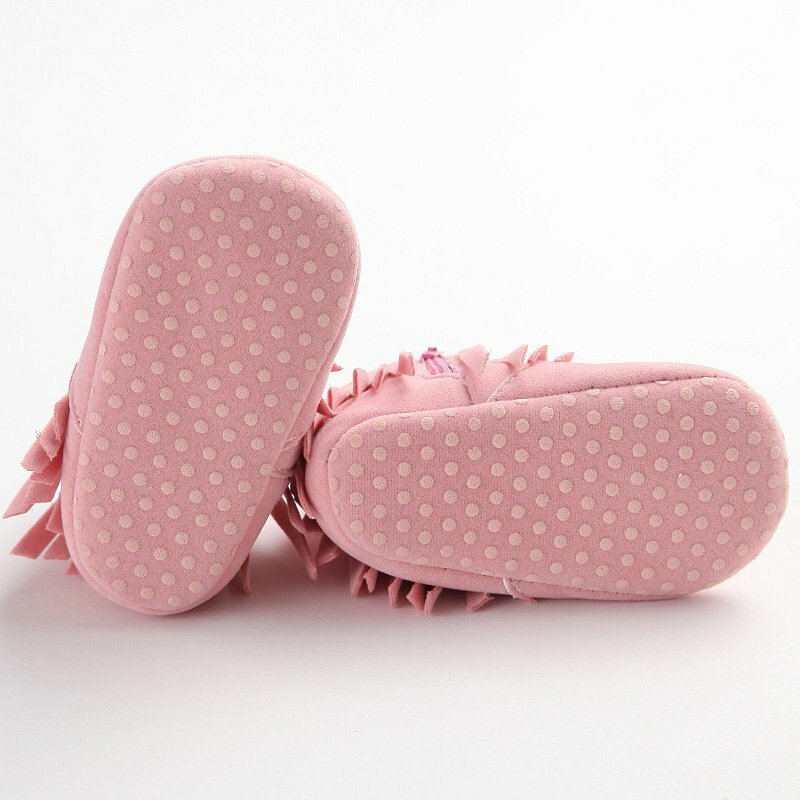 Moccasin botas infantis com franjas sólidas, sapatos para crianças de 0-1 anos com sola macia e antiderrapante
