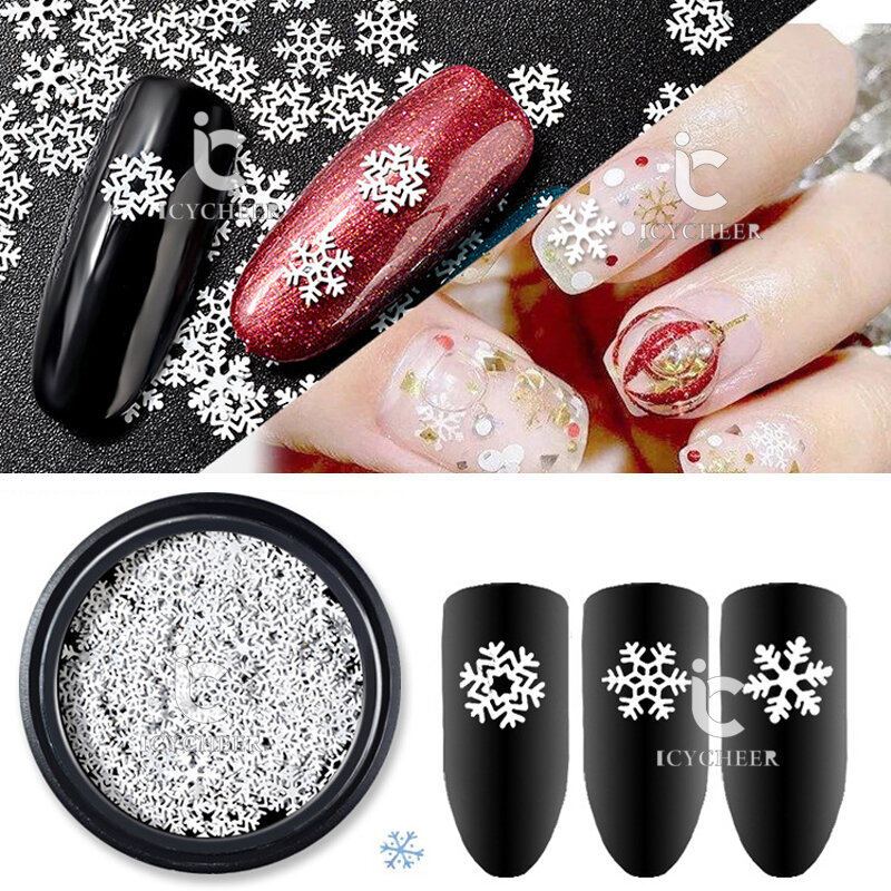 ICYCHEER-calcomanía adhesiva para decoración de uñas, copos de nieve coloridos de Metal, copos de nieve Ultra gruesos, accesorios temáticos de Navidad