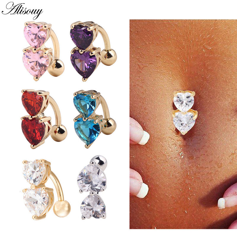 Alisouy-anillos de acero para el ombligo, Piercing de cristal para el ombligo, Piercing dorado para el vientre, joyería sexual para el cuerpo, 1 ud.
