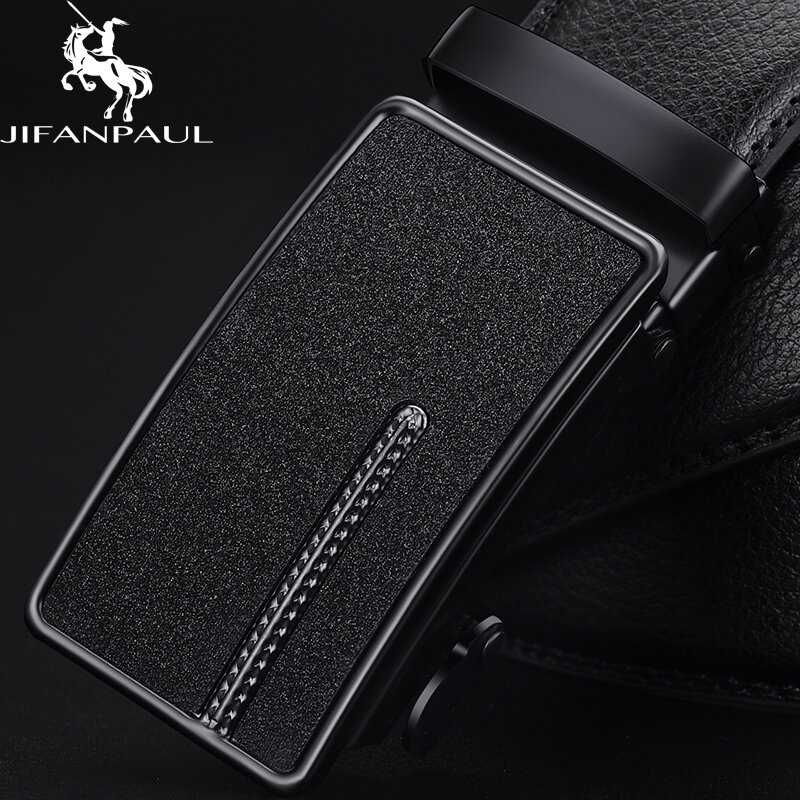 JIFANPAUL Belt Men's Leather Black Automatic Buckle Men's Trend Youth Leather Personality Simple Business High Quality Men Belts