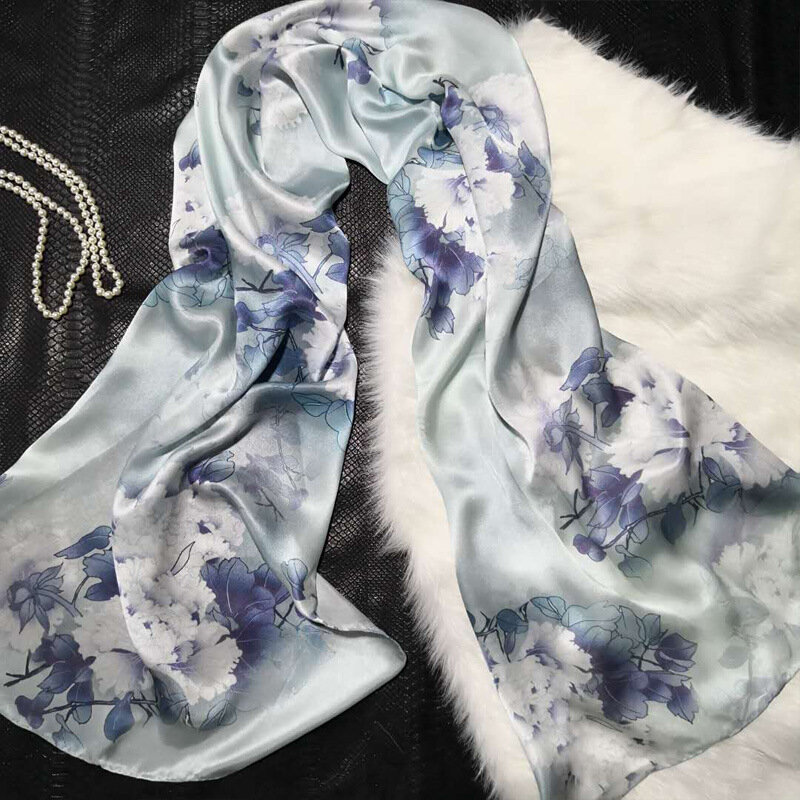 Woman Silk Scarf Fashion Printed Long Scarf Shawls 100% Silk Scarves Female Spring Autumn High-Grade Silk Gift C206