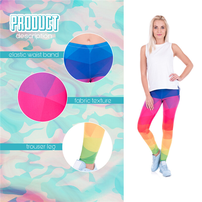 2019 Rainbow Triangles Print mujer Leggings Fitness transpirable secado rápido de la transpiración Leggins Pantalón elástico alto Pantalones