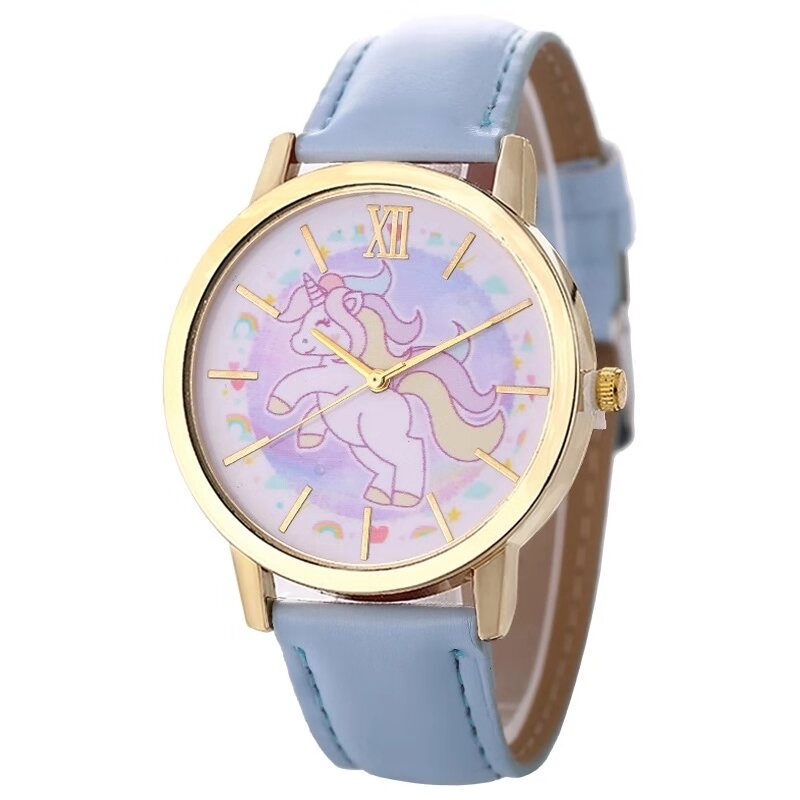 Relógio infantil de quartzo, relógio adorável da moda de unicórnio para meninas, presente para crianças