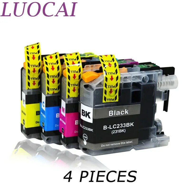 Luocai-cartuchos de tinta compatíveis com lc233 e lc231, 4 peças para impressoras brother j5720dw j5320dw embutida