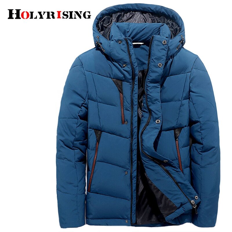 Holyrising casaco masculino canelástico, engrossado com zíper sólido inverno 18435-5