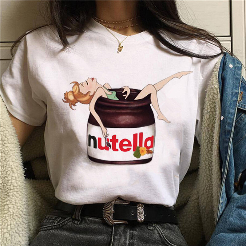 Nutella Kawaii imprimir camiseta mujer 90 s Harajuku Ullzang moda camiseta gráfica Linda camiseta de dibujos animados estilo coreano camisetas Top mujer