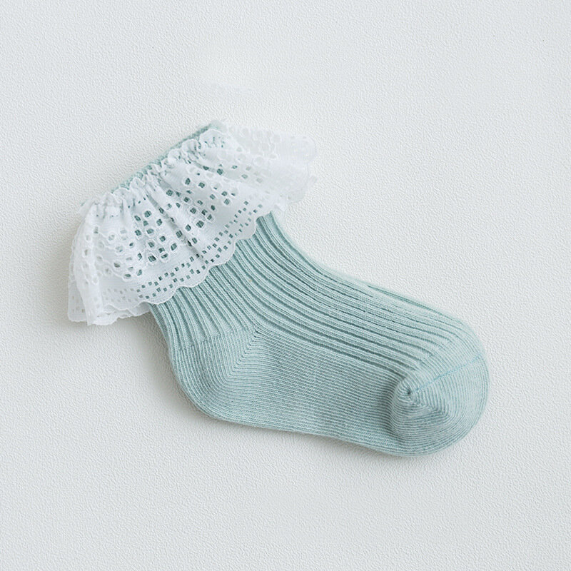 Spring and summer children's lace socks lace side girls socks double needles loose mouth solid color baby socks  M16
