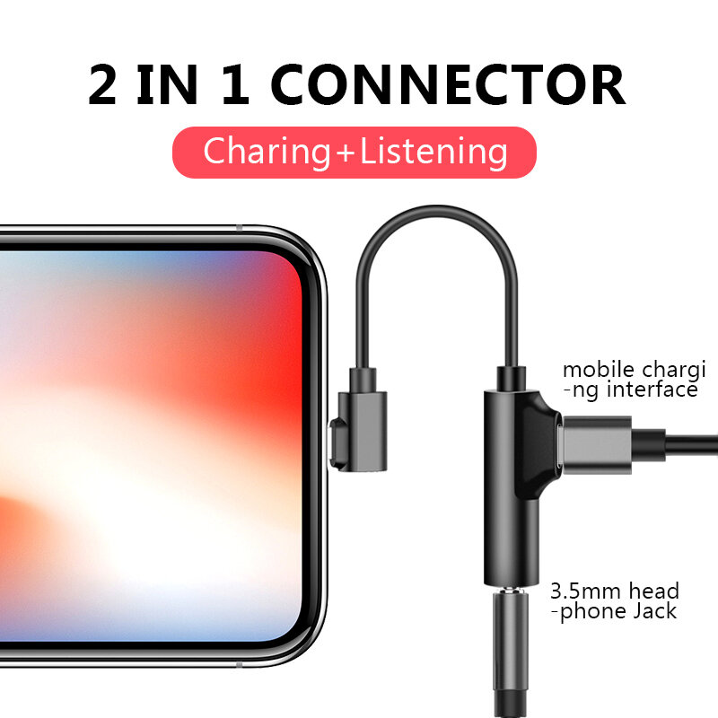 !ACCEZZ AUX Adapter For Apple iphone X 8 7 Plus XS MAX XR Fast Charging Listening 3.5mm Jack Earphone Connector Splitter Cable