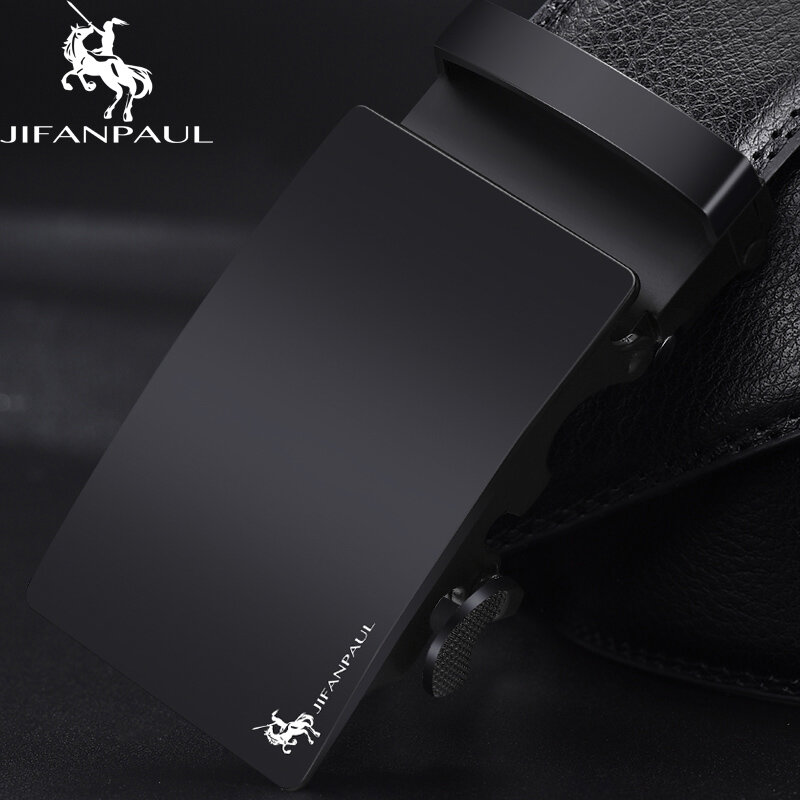 Jifanpaul cinto de couro masculino, fivela automática de metal preto projetada para adolescentes da moda, cinto de luxo para negócios, frete grátis