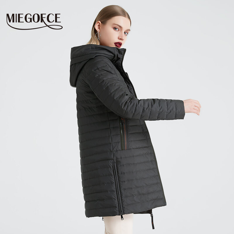 Miegofce-女性用フード付きジャケット,大きなポケット付きのファッショナブルな防風コート,長い綿のパーカー,2021年春と秋