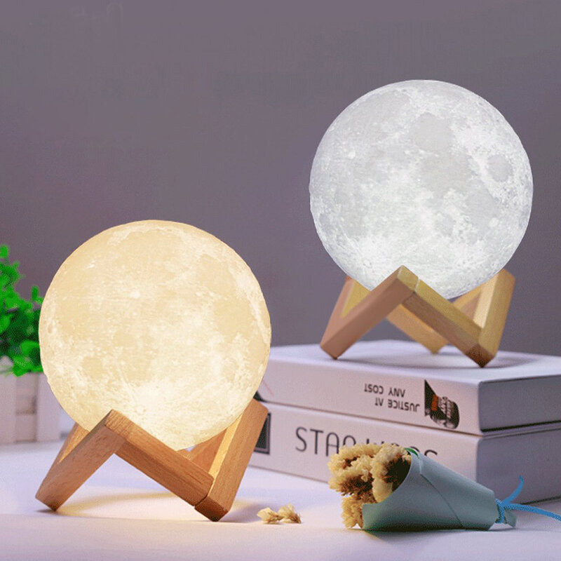 Rechargeable Moon Lamp 2 16 Color Change 3D Moon Light Touch Switch Print Lamp Moon Bedroom Bookcase Night Light Creative Gifts